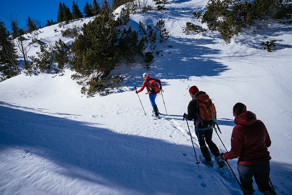 3 Personen Schneeschuhwandern am Zauberberg